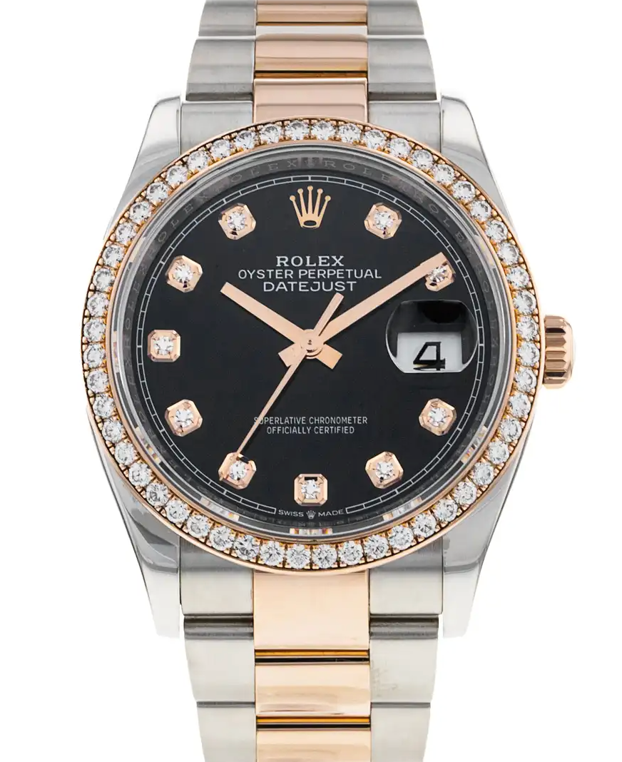 Rolex Datejust Oyster, 36 mm, Oystersteel, Everose gold and diamonds 126281RBR