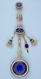 Diamond Set Gold and Enamel Chatelaine Watch