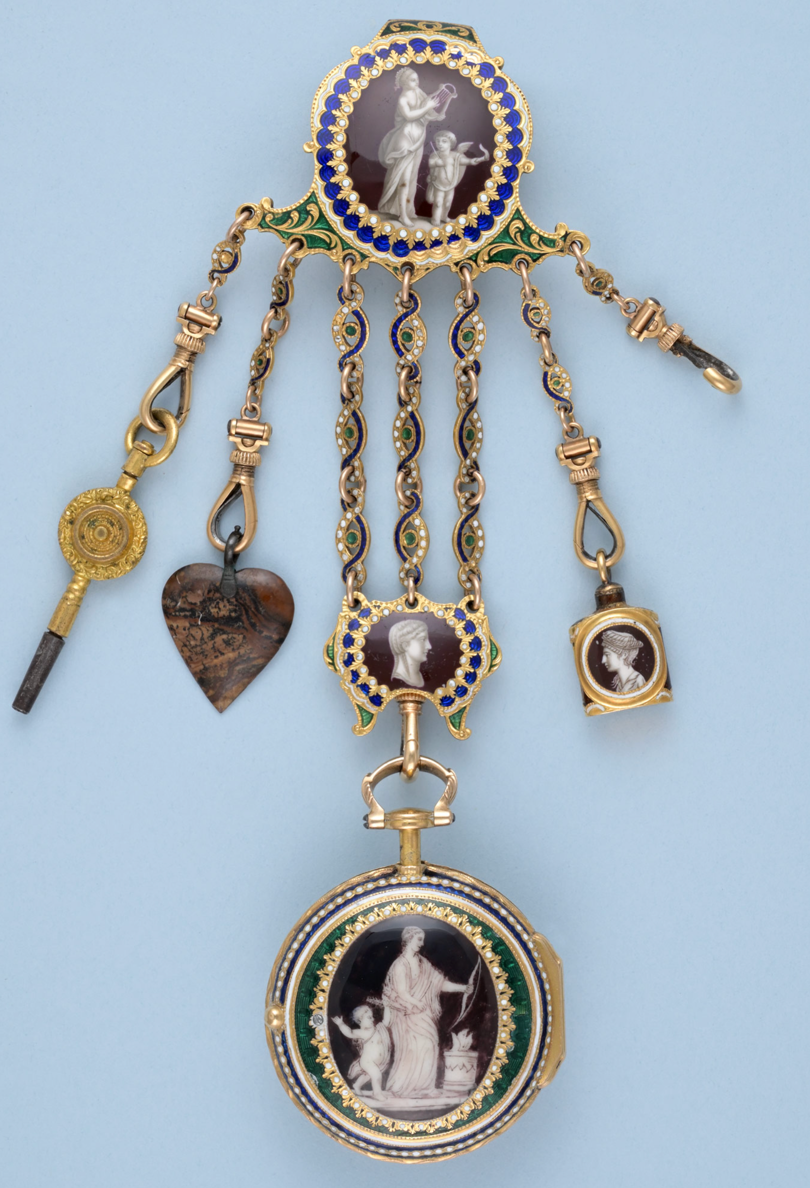 English Gold and Enamel Chatelaine Watch