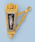 Rare Gold and Enamel Quiver Form Pendant Watch