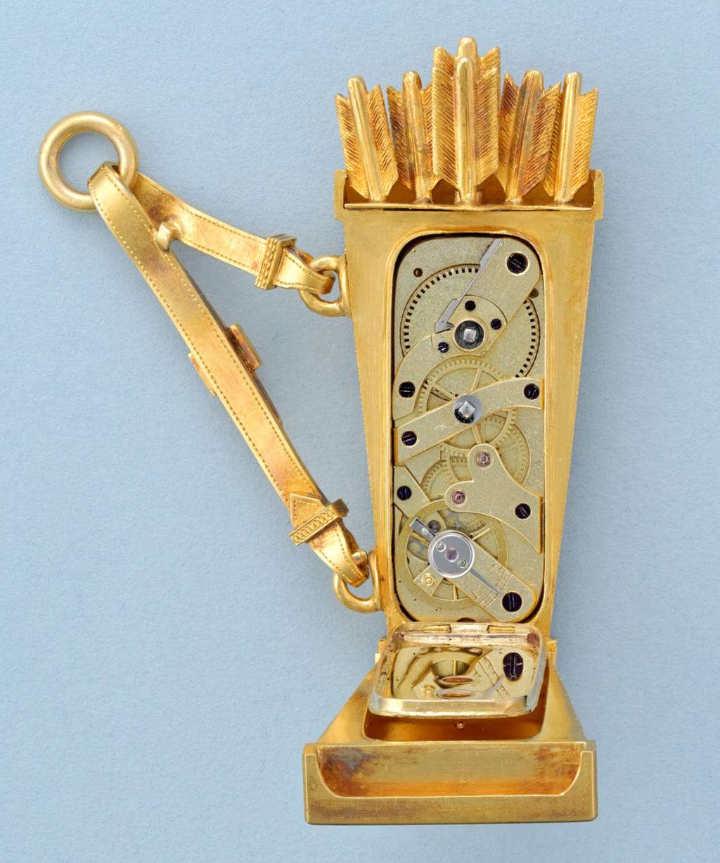 Rare Gold and Enamel Quiver Form Pendant Watch