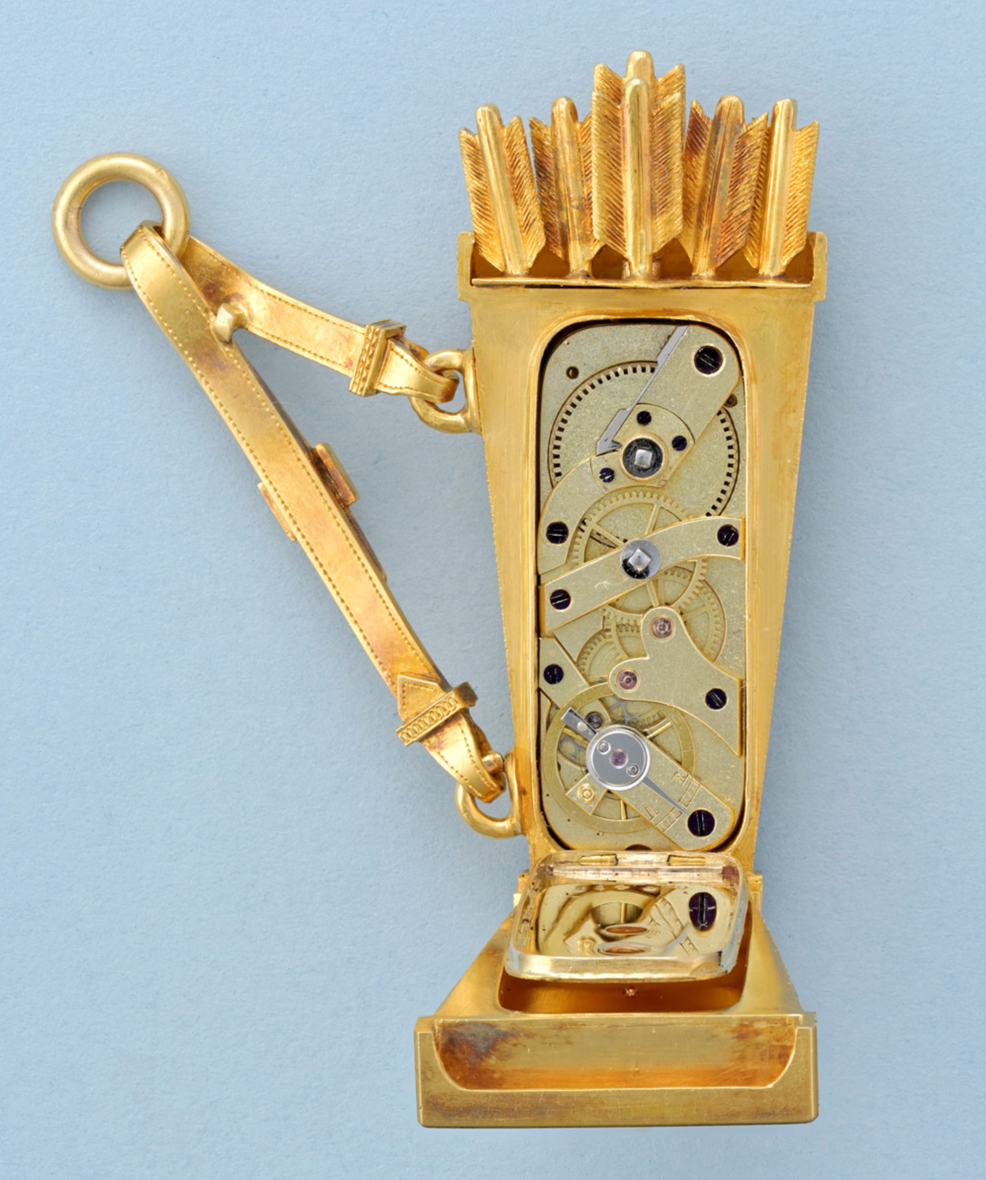 Rare Gold and Enamel Quiver Form Pendant Watch