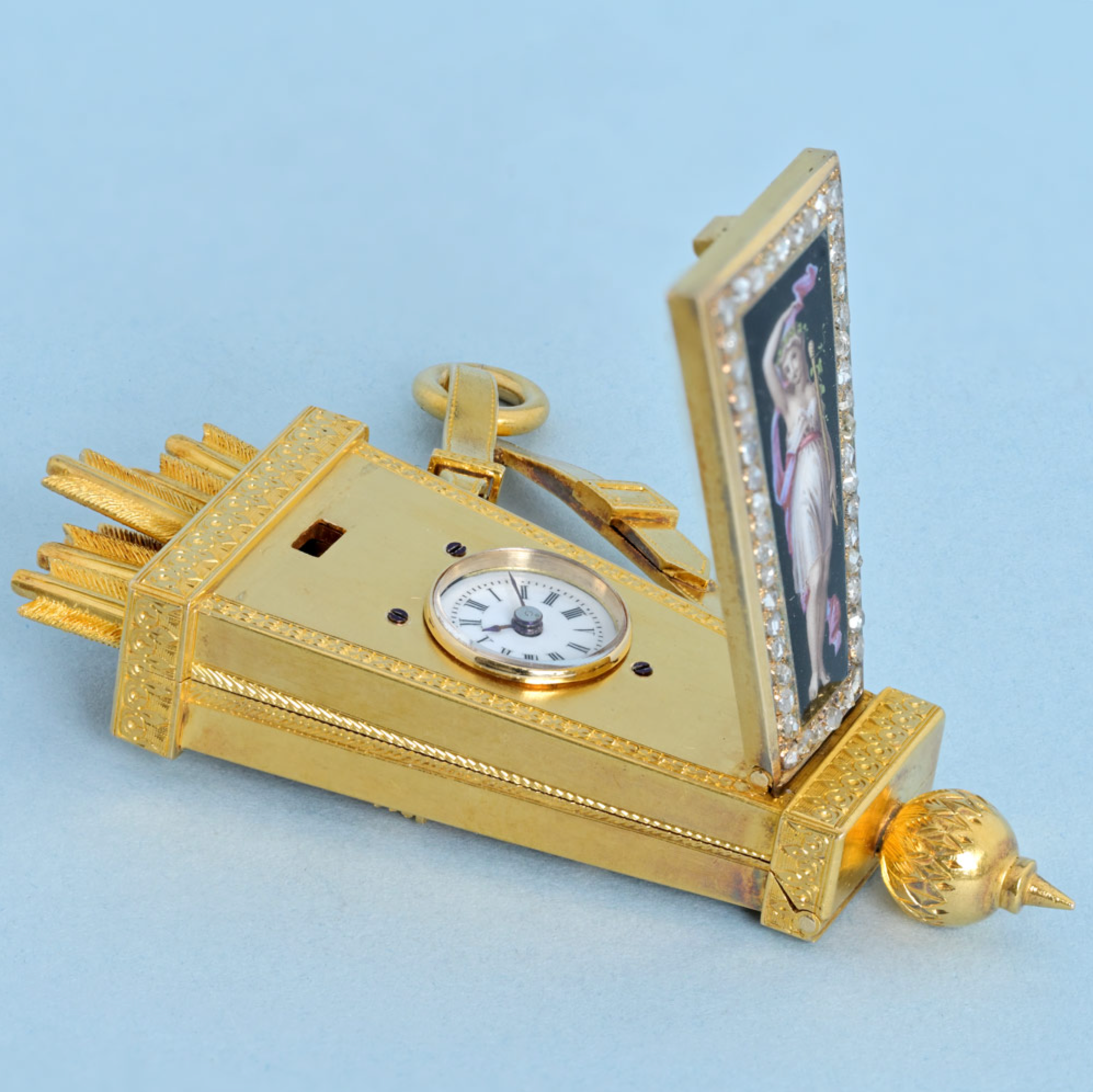 Rare Gold and Enamel Quiver Form Pendant Watch