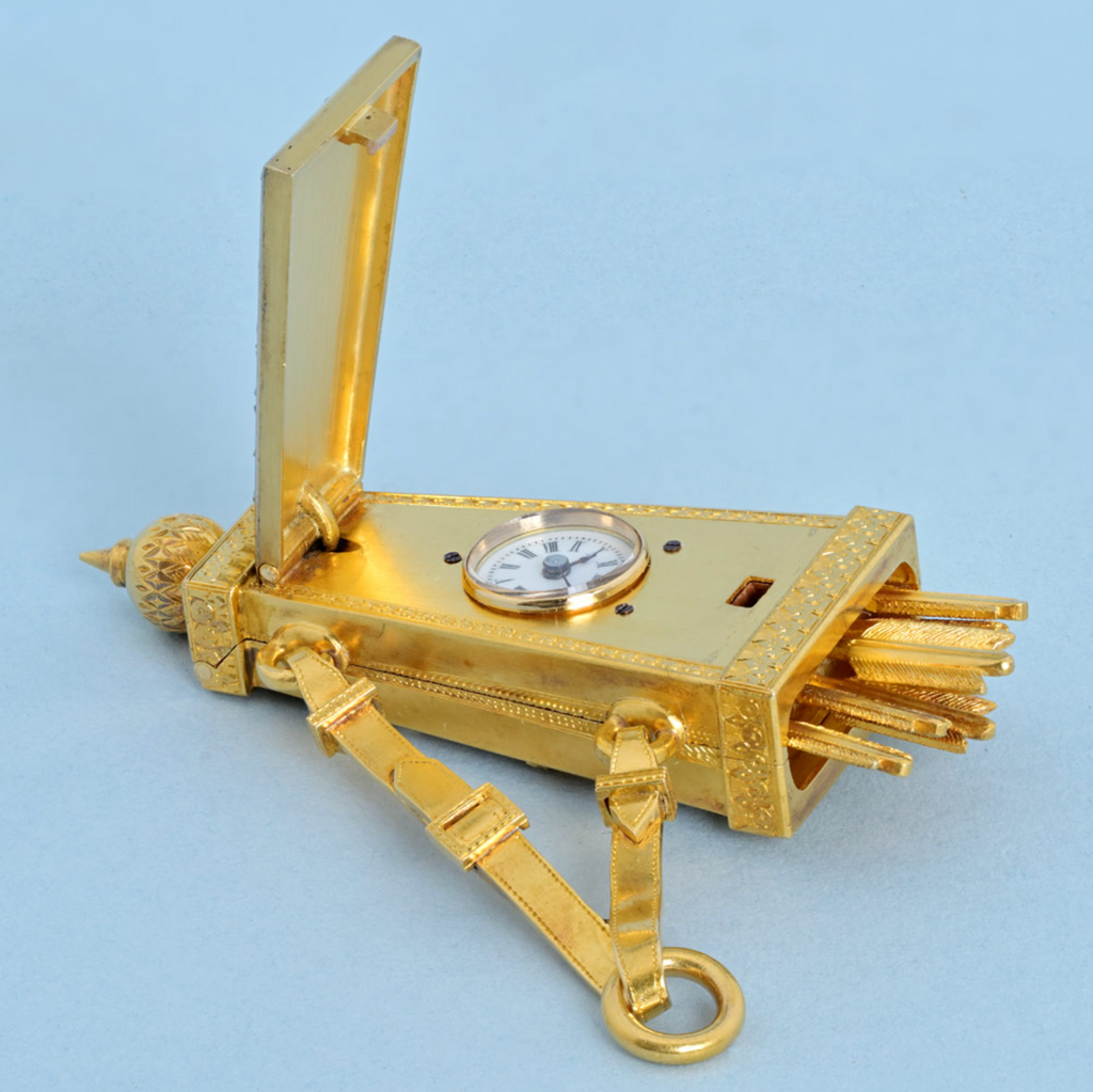 Rare Gold and Enamel Quiver Form Pendant Watch