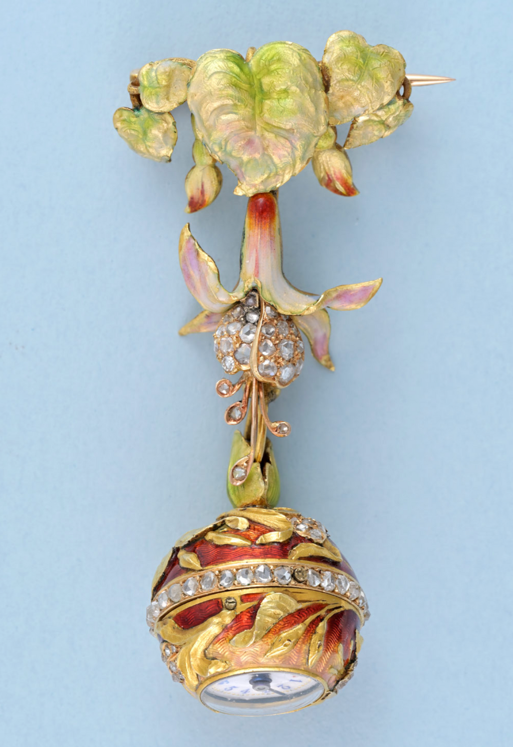 Diamond Set Enamelled Ball Watch and Brooch