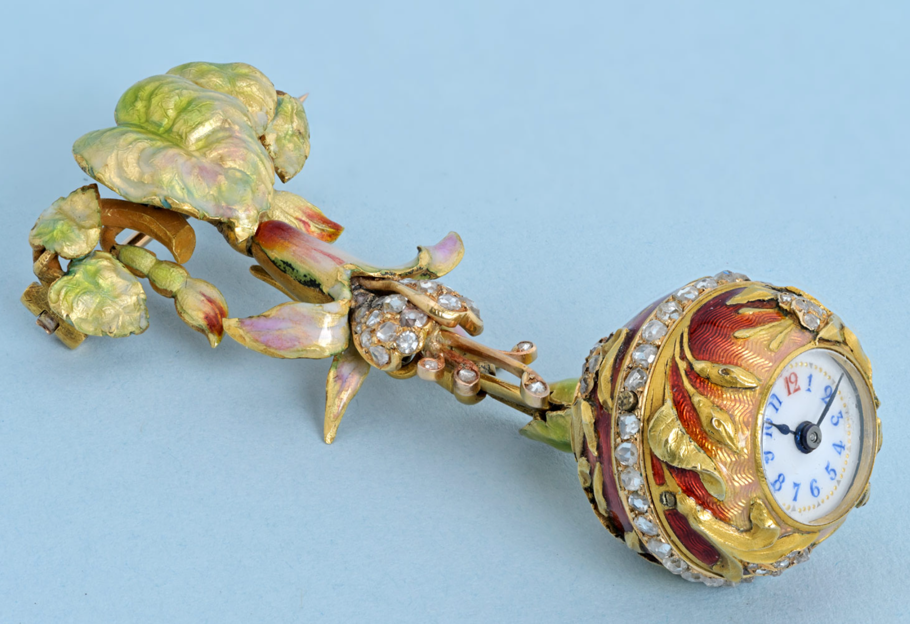 Diamond Set Enamelled Ball Watch and Brooch