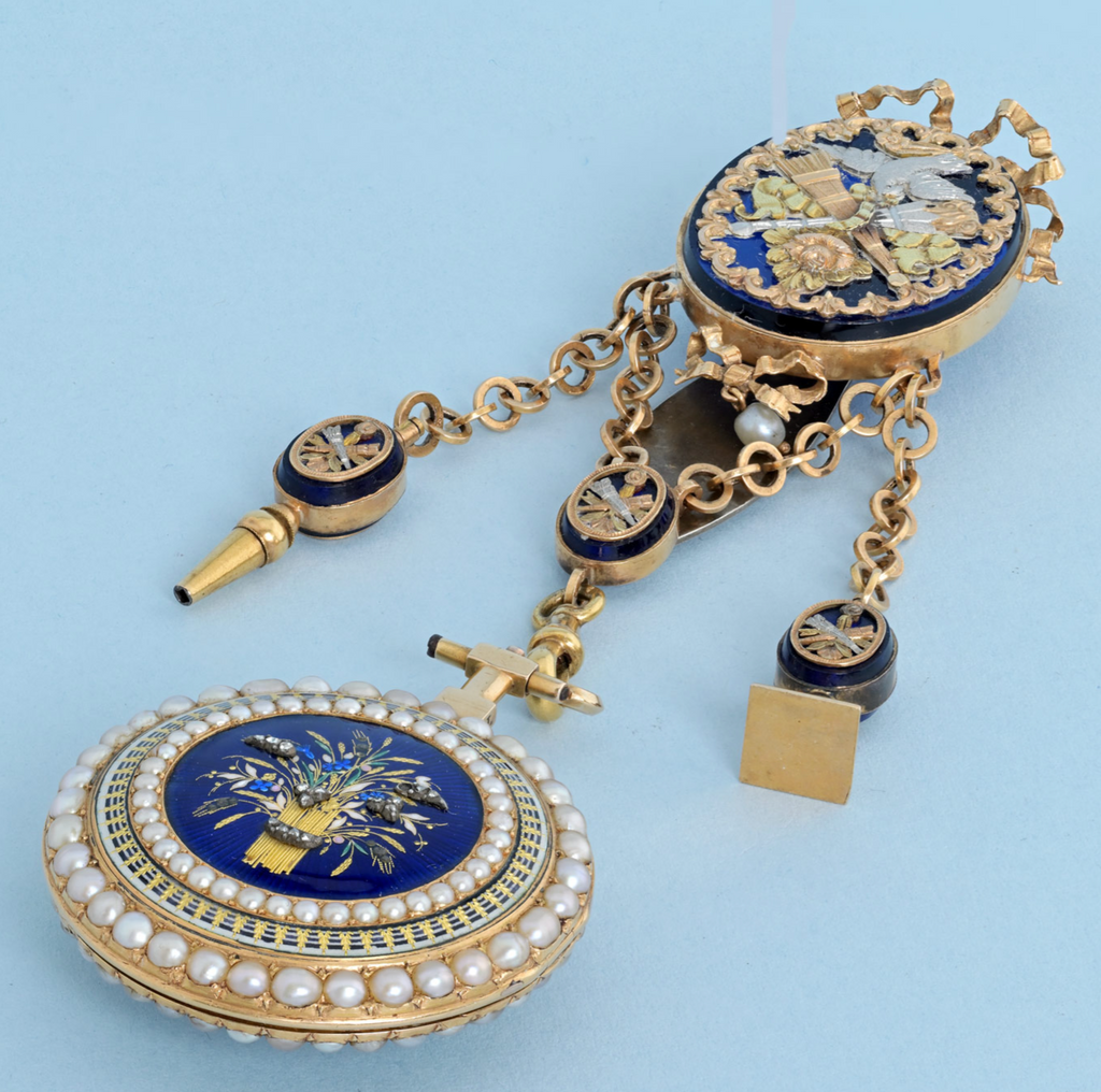 Pearl Set Gold and Enamel Verge with Chatelaine