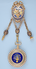 Pearl Set Gold and Enamel Verge with Chatelaine