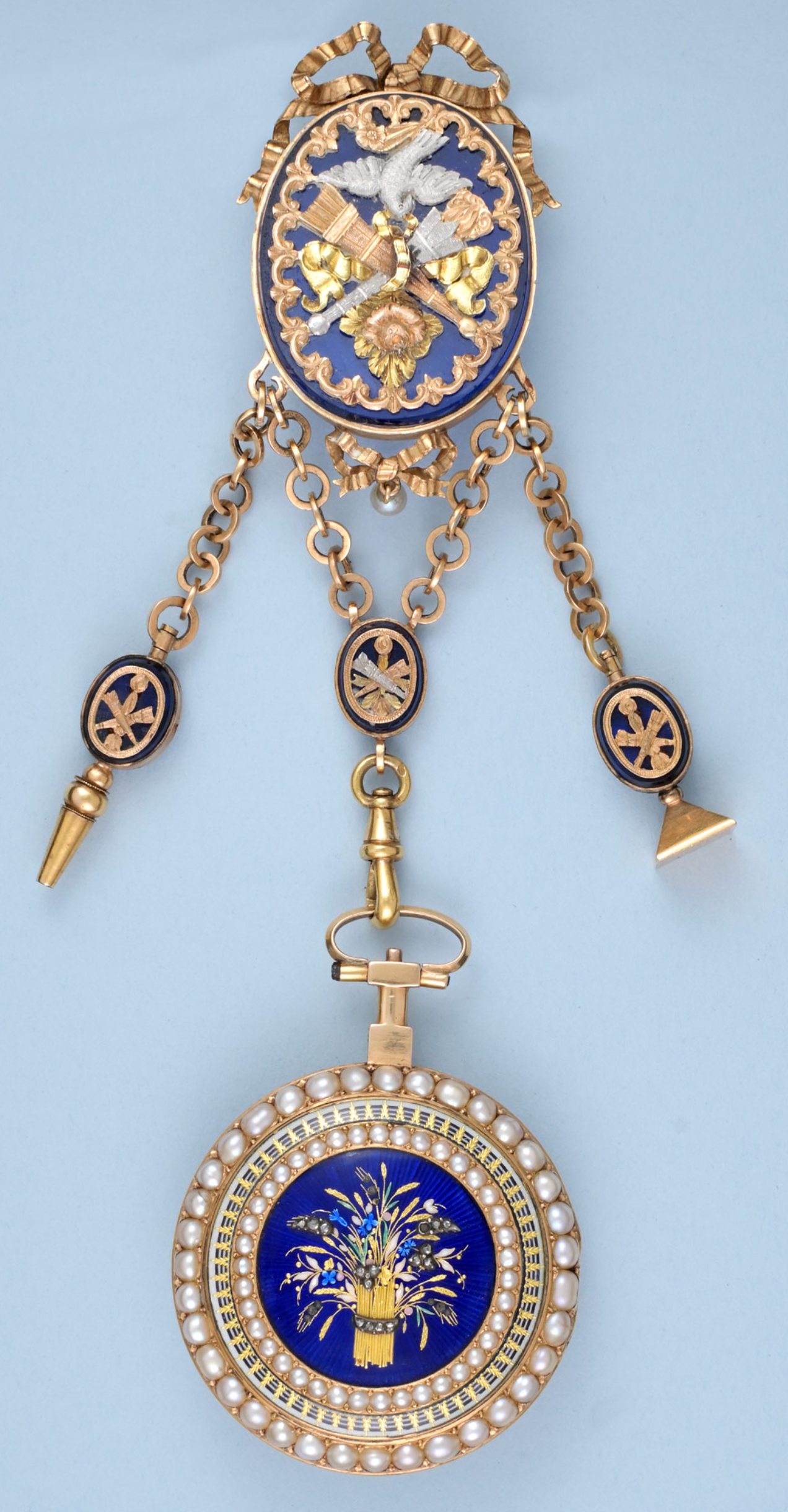 Pearl Set Gold and Enamel Verge with Chatelaine