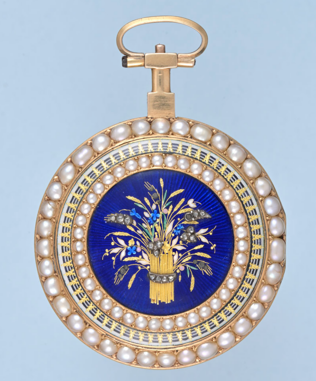 Pearl Set Gold and Enamel Verge with Chatelaine