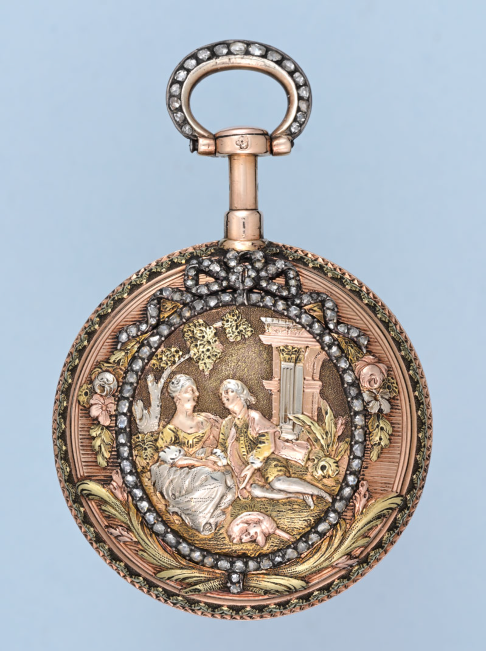 Diamond Set Gold French Quarter Repeating Cylinder