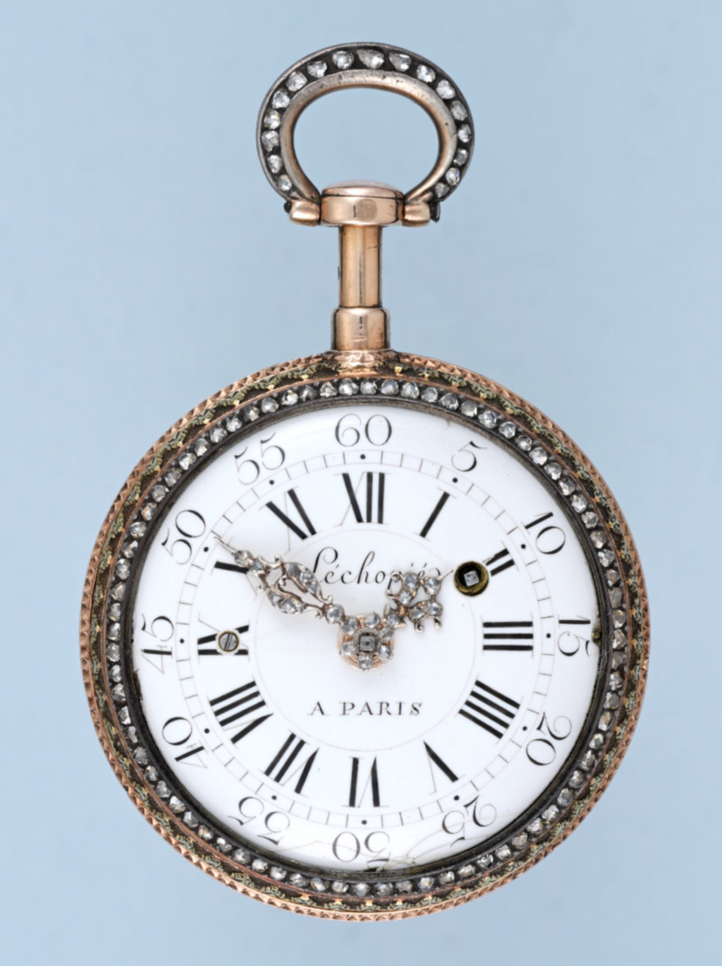 Diamond Set Gold French Quarter Repeating Cylinder