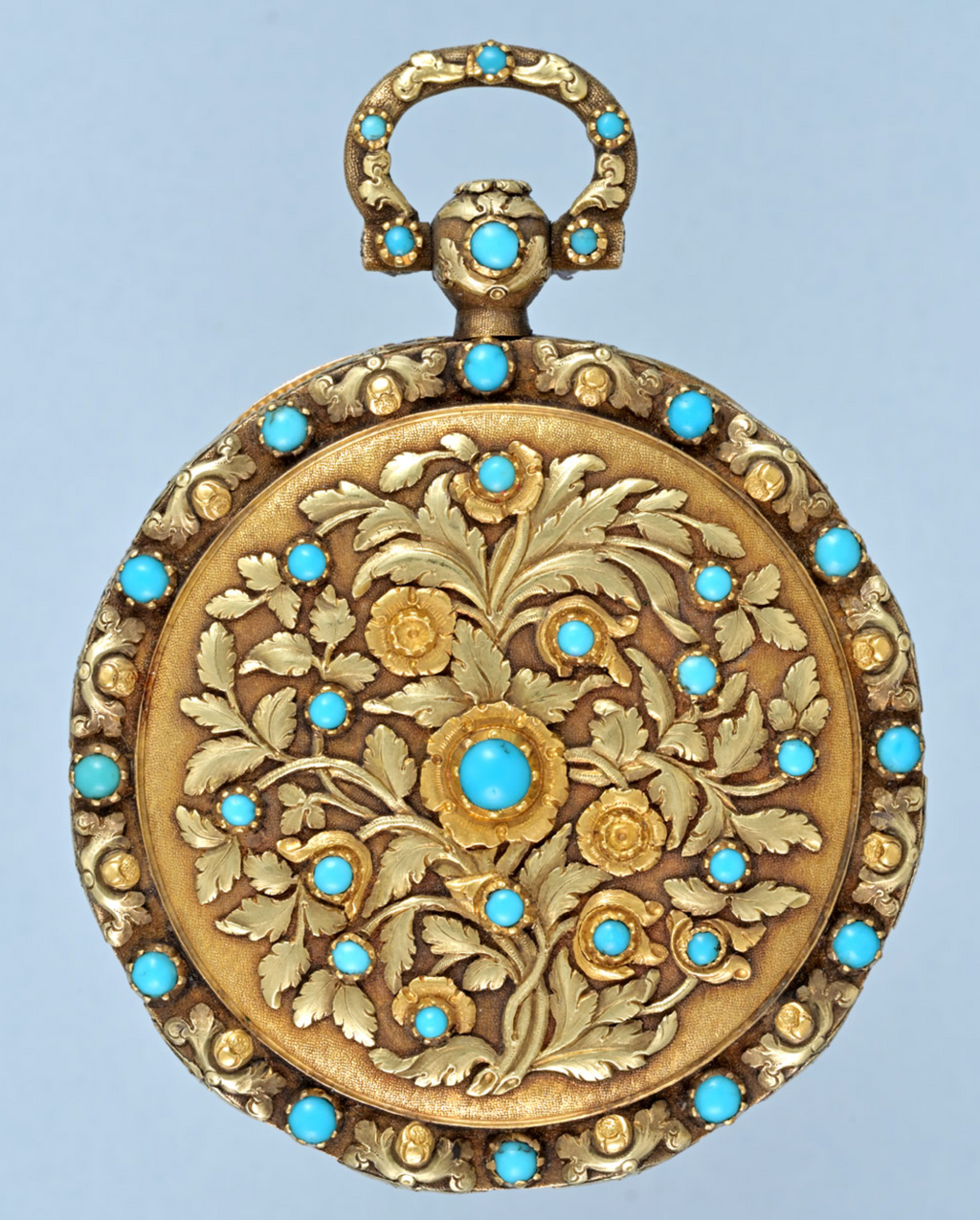 Turquoise Set Three Colour Gold Pocket Watch