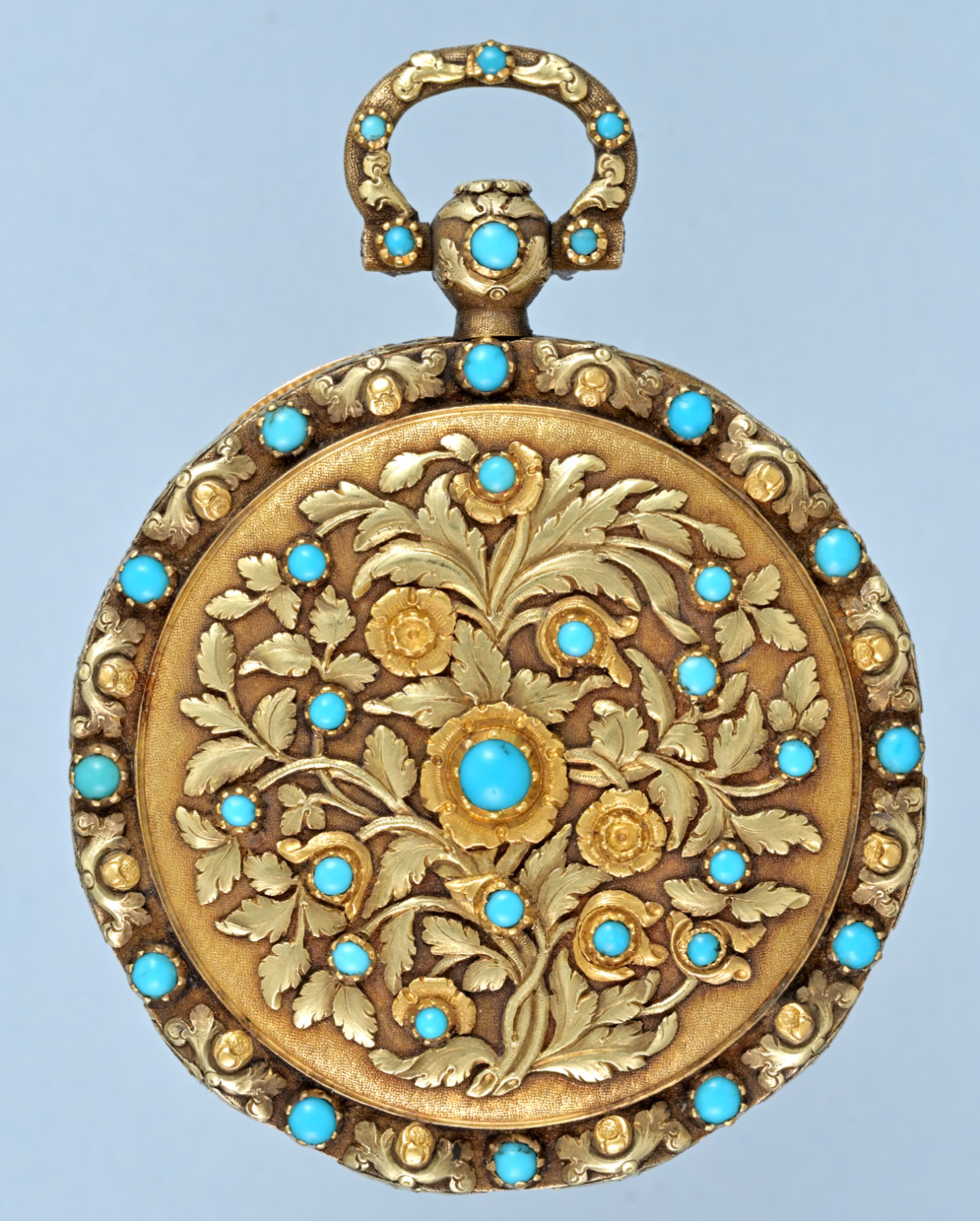 Turquoise Set Three Colour Gold Pocket Watch