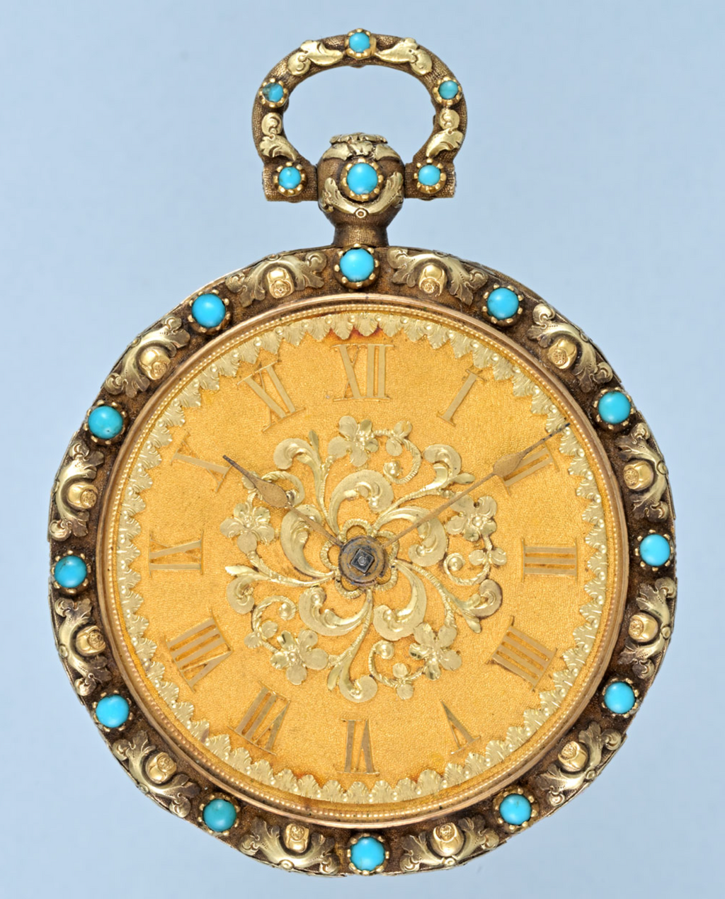 Turquoise Set Three Colour Gold Pocket Watch