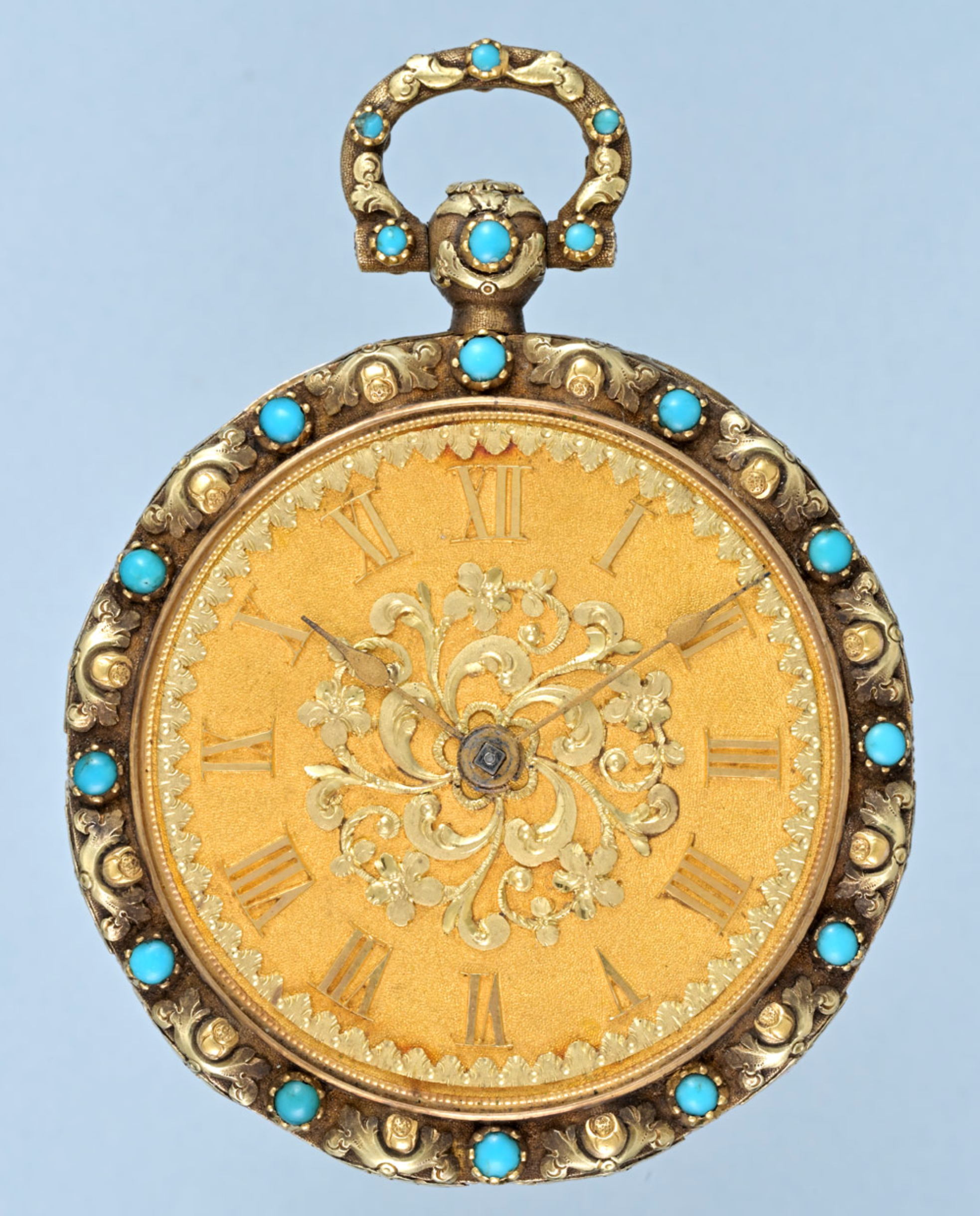 Turquoise Set Three Colour Gold Pocket Watch
