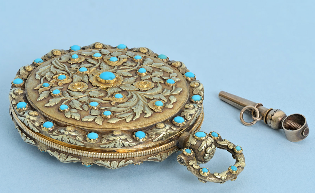 Turquoise Set Three Colour Gold Pocket Watch