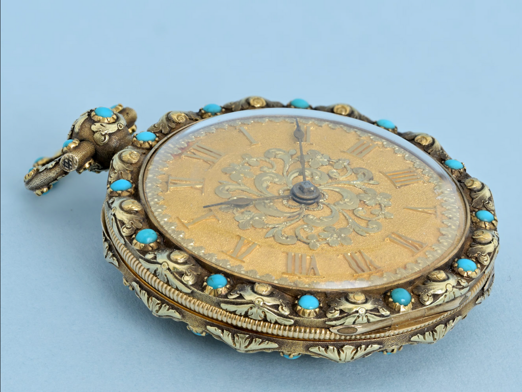 Turquoise Set Three Colour Gold Pocket Watch