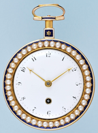 Pearl Set Gold and Enamel Cylinder with Chatelaine