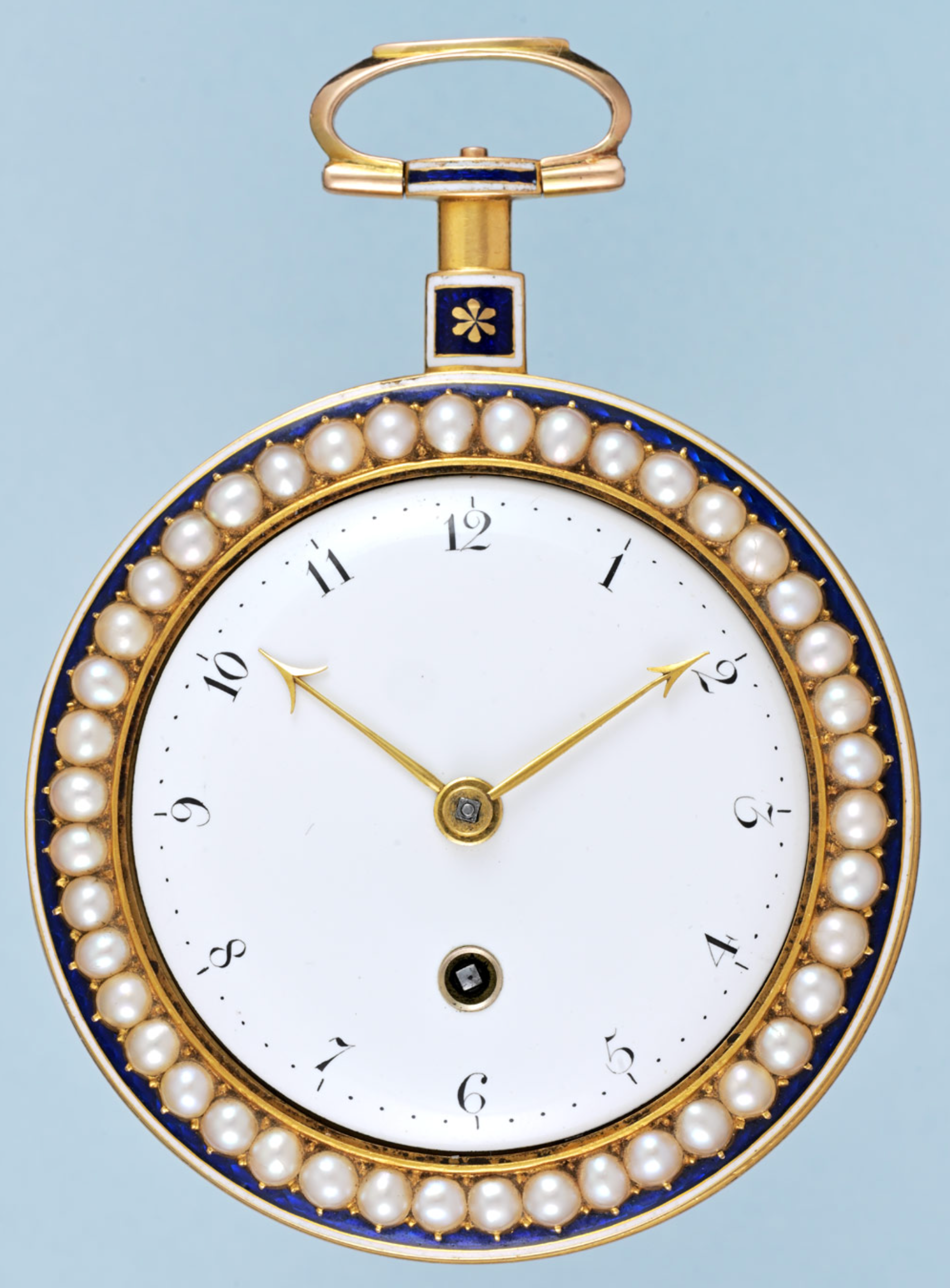 Pearl Set Gold and Enamel Cylinder with Chatelaine