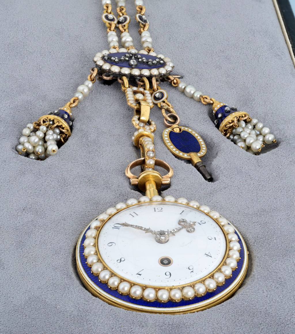 Diamond Set Gold and Enamel Chatelaine Watch
