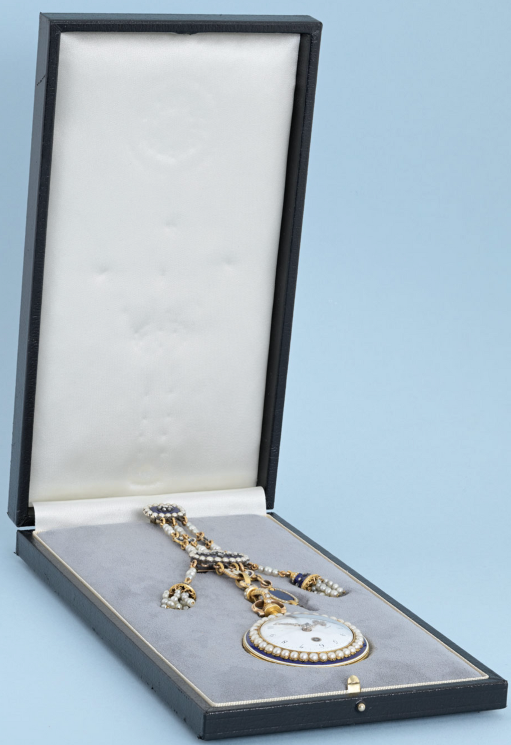 Diamond Set Gold and Enamel Chatelaine Watch