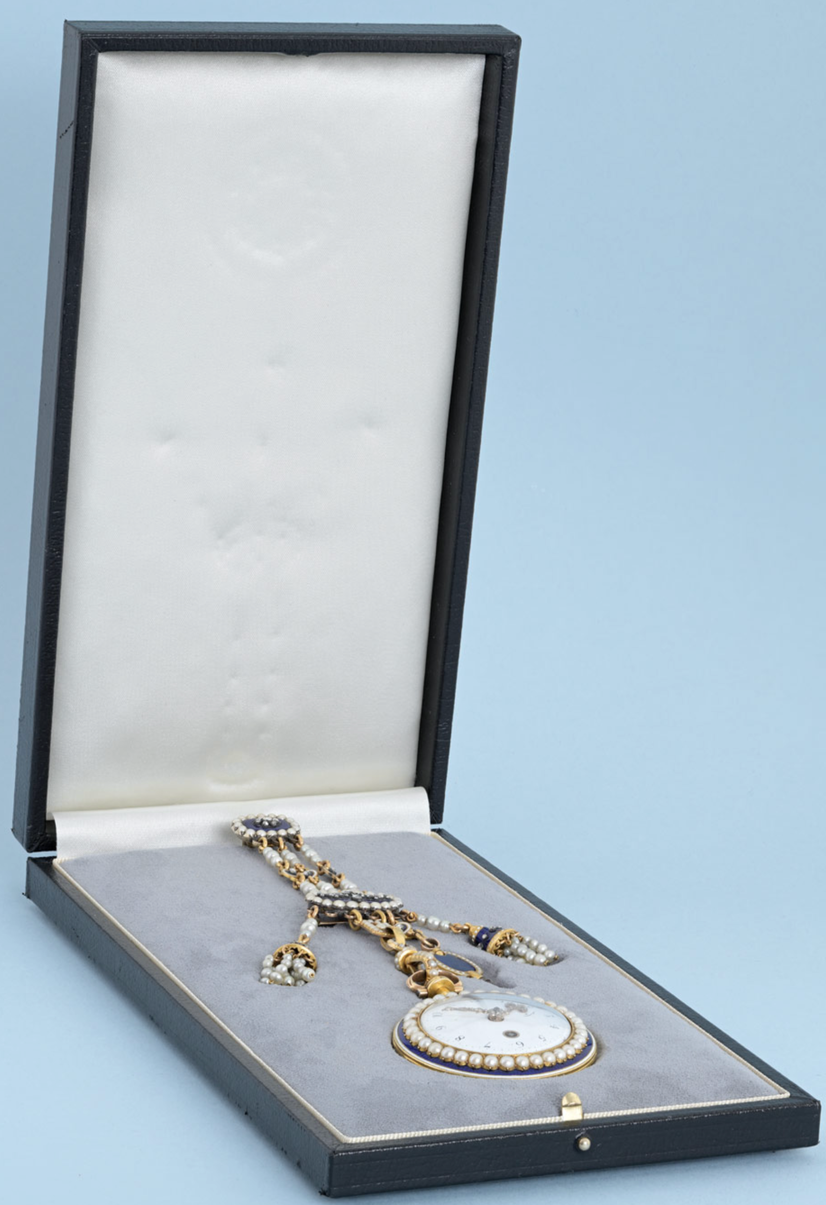 Diamond Set Gold and Enamel Chatelaine Watch